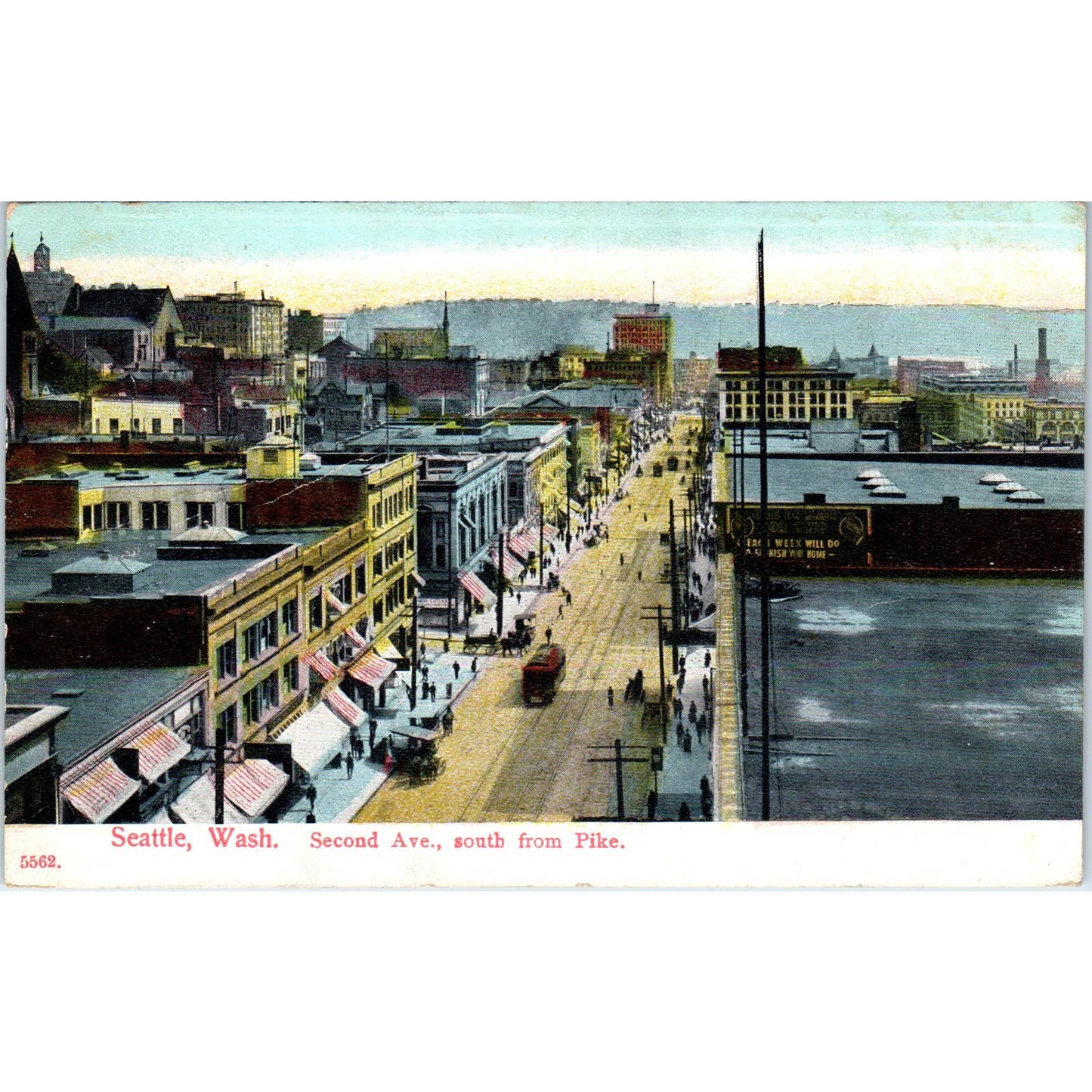 1908 Postcard Second Avenue South From Pike, Seattle Washington TD9