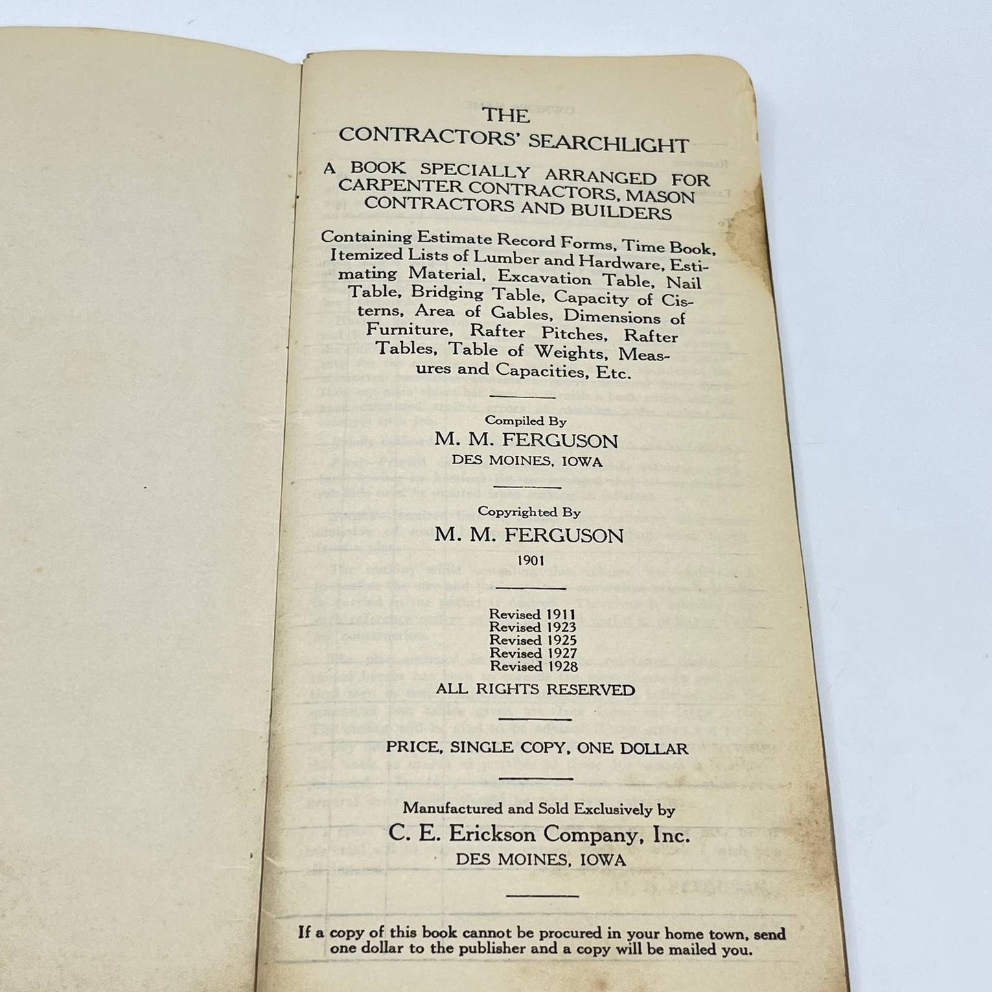 1928 The Contractors Searchlight Book Star Lumber Co CE Erickson Des Moines TF7