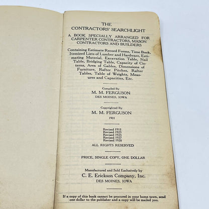 1928 The Contractors Searchlight Book Star Lumber Co CE Erickson Des Moines TF7