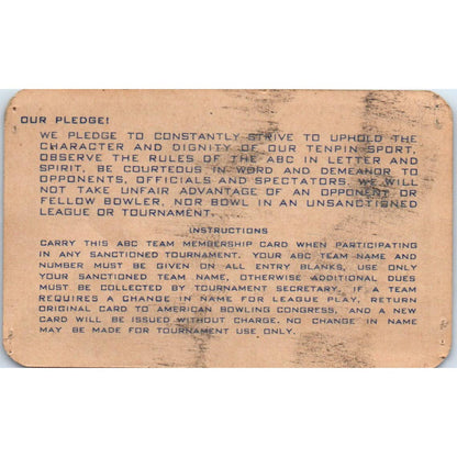 1947 American Bowling Congress Milwaukee Membership Card Eagles 750 SE5-2