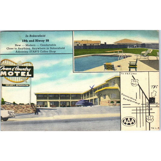 Town and Country Motel Bakersfield California - Original Postcard TJ7-RP2