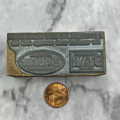 Vtg Printing Letterpress Printers Block Plate Minneapolis Star & Tribune TJ53
