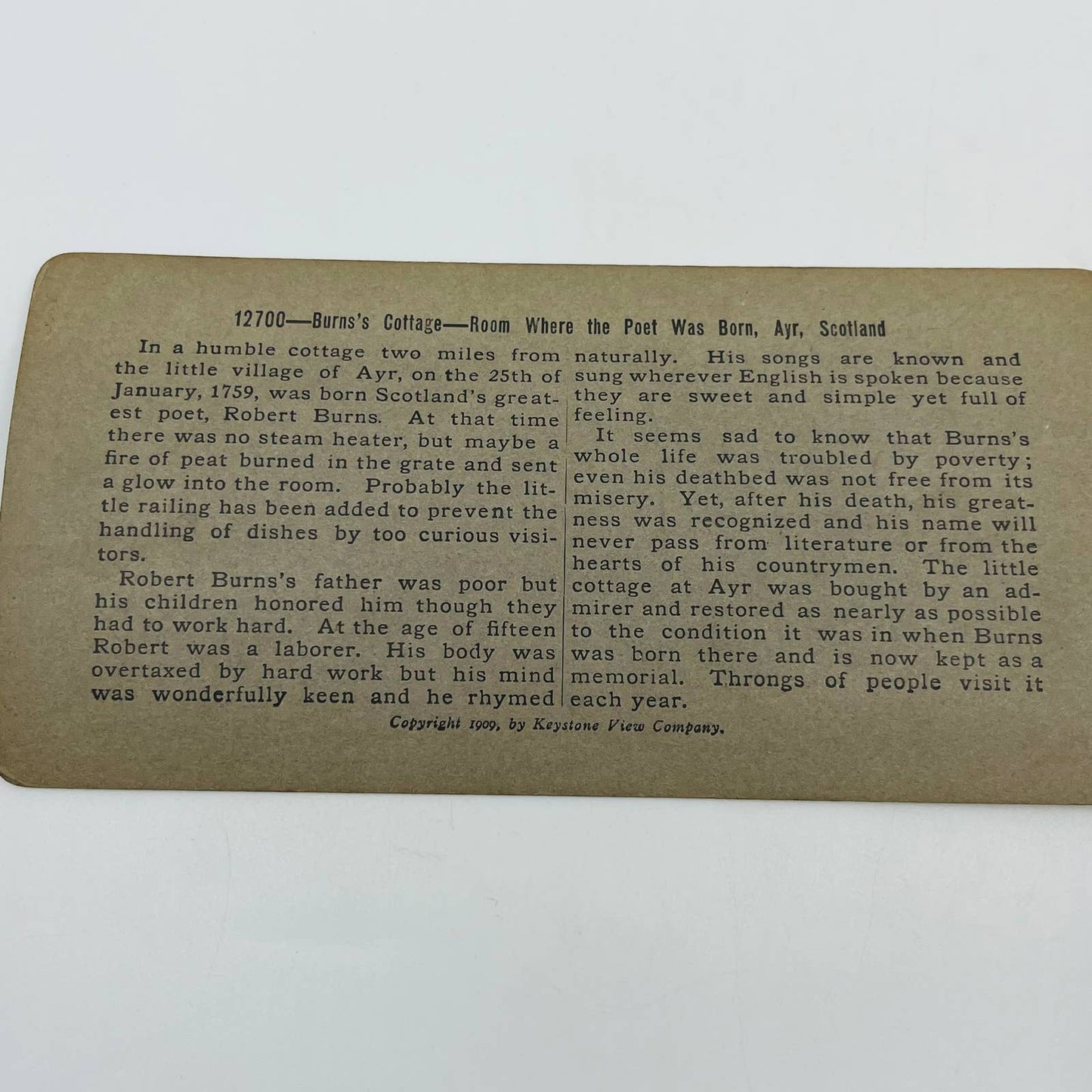 1902 Stereoview Card Poet Robert Burns Cottage Home Ayr Scotland