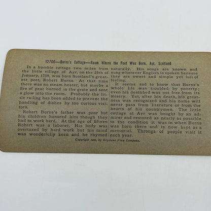 1902 Stereoview Card Poet Robert Burns Cottage Home Ayr Scotland