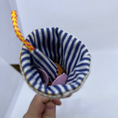 Vintage Wood Cone Puppet Blue & White Pop Up Peek A Boo Handmade TH6