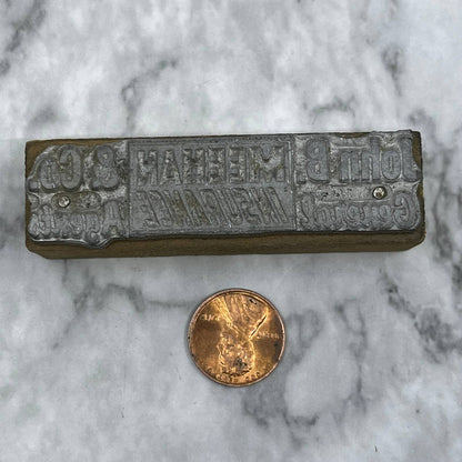 Vintage Printing Letterpress Printers Block Plate John B. Meehan & Co. TJ510