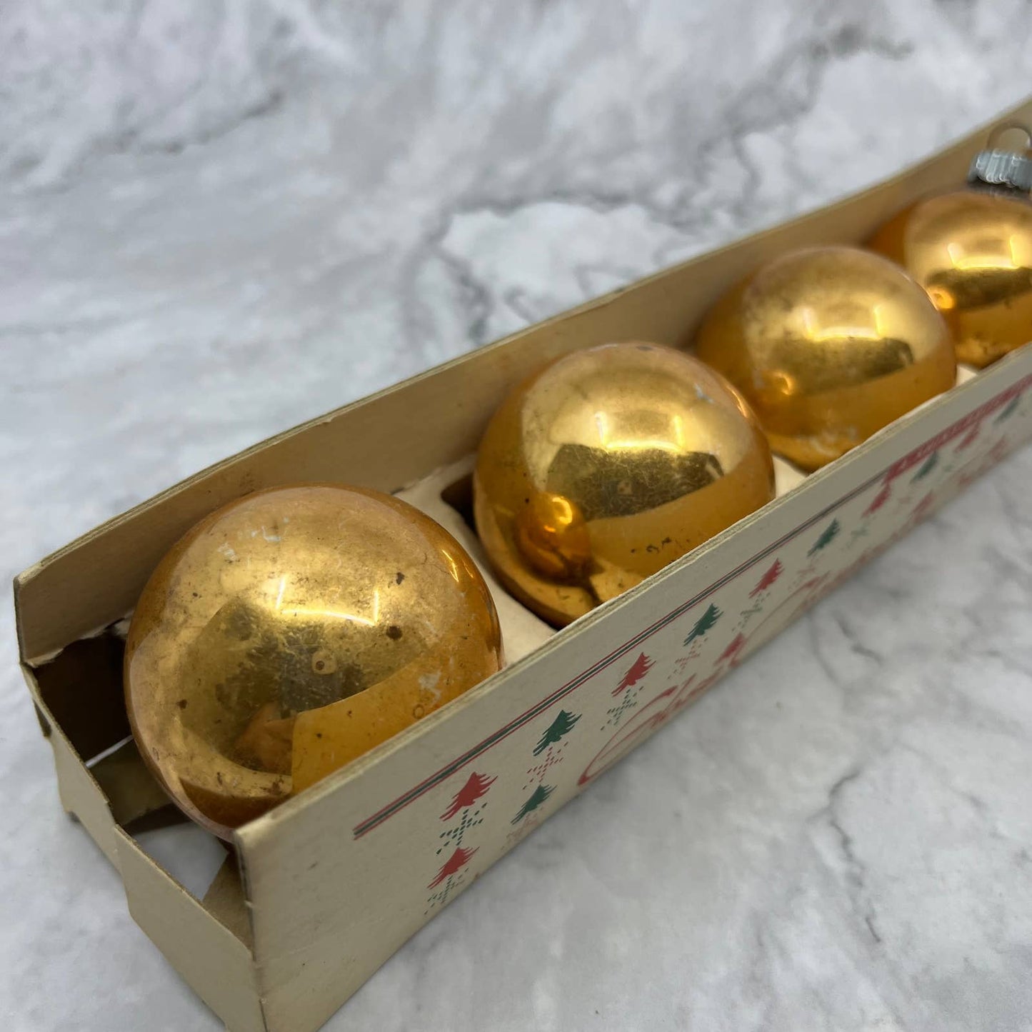 Shiny Brite Vintage Mercury Glass Christmas Ornaments Set of 5 in Box Gold 2"
