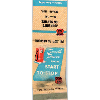 Johnson's Phillips 66 Gas Station Seward NE Advertising Matchbook Cover MM10-2