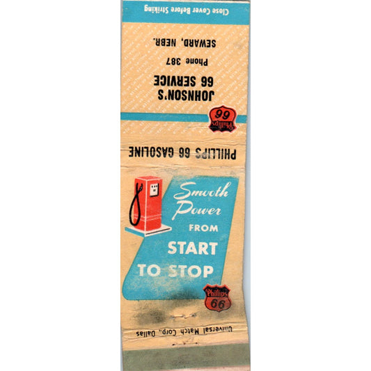 Johnson's Phillips 66 Gas Station Seward NE Advertising Matchbook Cover MM10-2