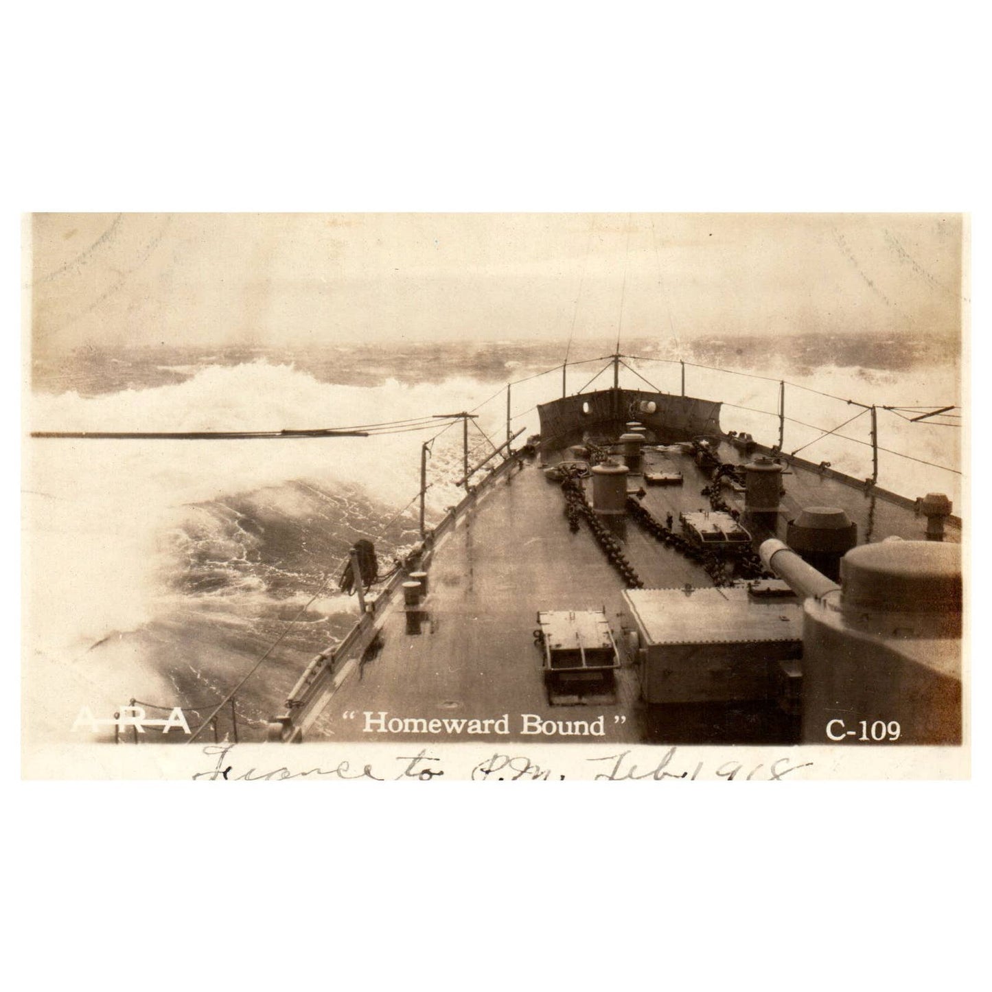 WWI Navy Homeward Bound 1918 - Original Postcard RPPC TJ8-4