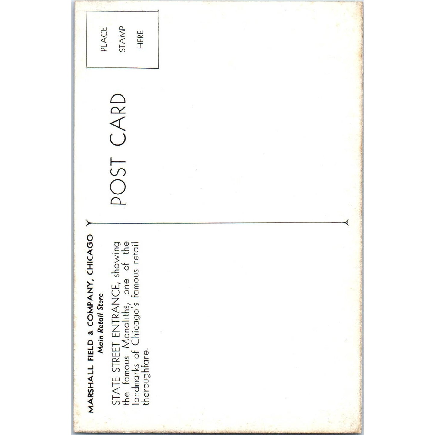 Marshall Field & Co Chicago State Street Entrance Original Postcard TK1-25