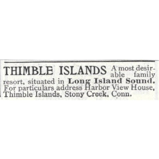 Thimble Islands Resort Long Island Sound Stony Creek CT 1903 Original Ad TJ8-7-6