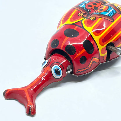 Vintage Tin Litho Wind Up Moving Ladybug Toy Japan w/ Key 5" TC8