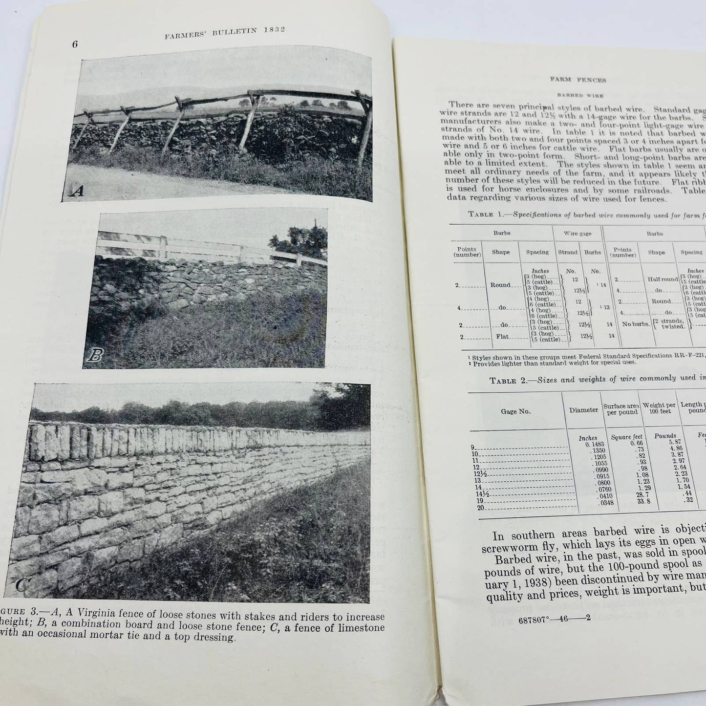 1946 Farm Fences Bulletin 1832 US Department of Agriculture Booklet TB6