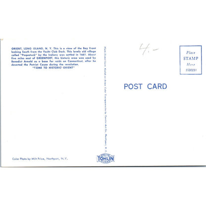 Orient Long Island Bay View From Yacht Club Dock Original Postcard TK1-22