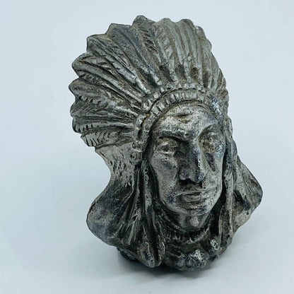 VTG Solid Metal Native American Indian Chief 3” Statue Bust Heavy Folk Art TB5