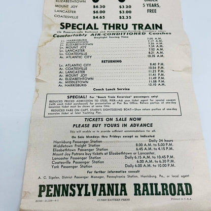 1935 Pennsylvania RR Advertising Poster Atlantic City Beach Train Excursion C8