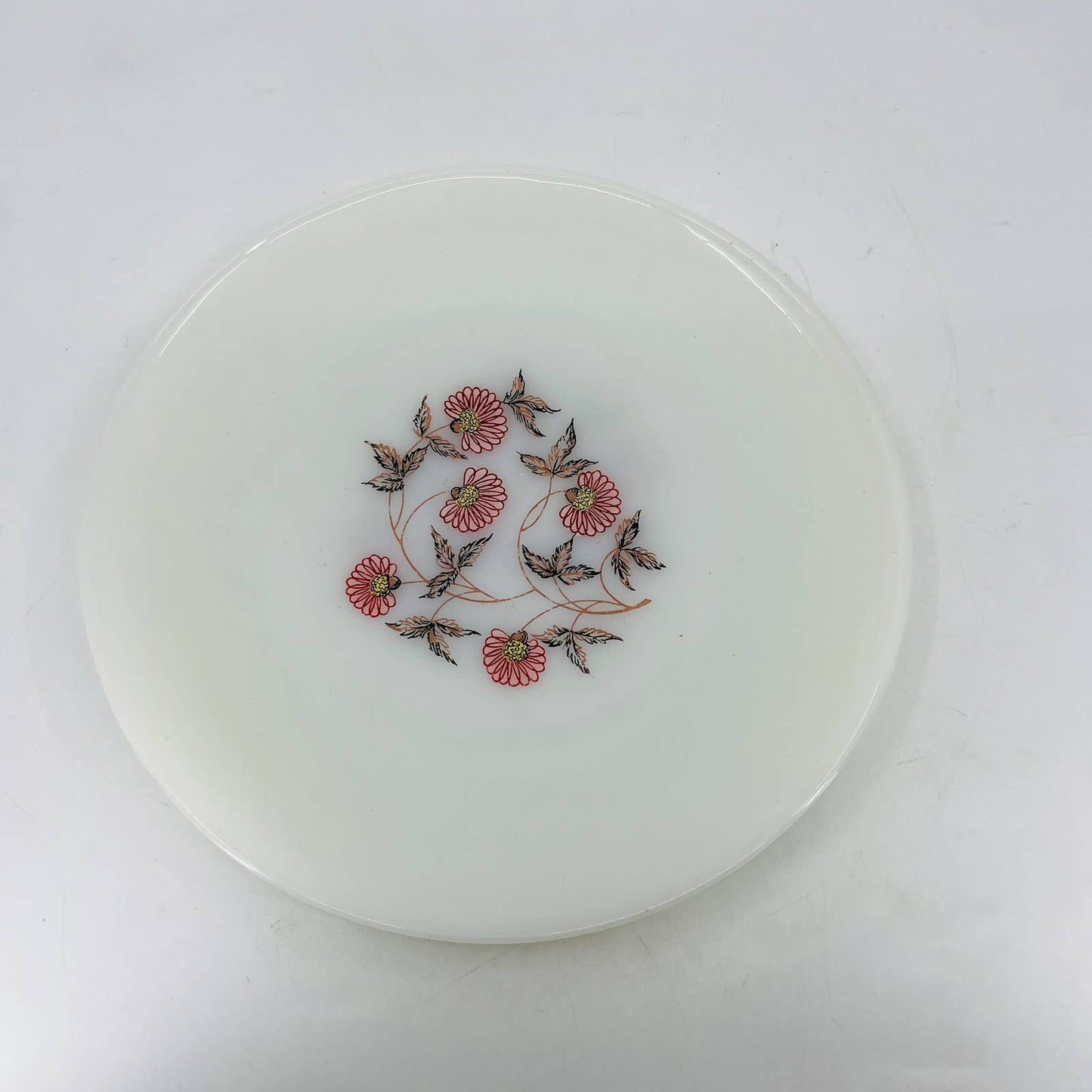 1950s MCM Fire King Fleurette Vintage Milk Glass 9” Dinner Plate Set of 4 TC9