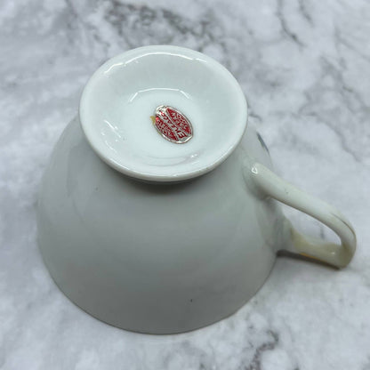 Enesco White Porcelain Fruits Print Gold Rim Fine China Teacup CupTA7