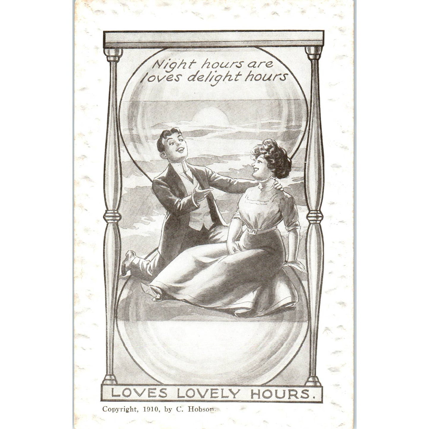 Victorian Romance Night Hours Hourglass Illustration 1910 Postcard TK1-21