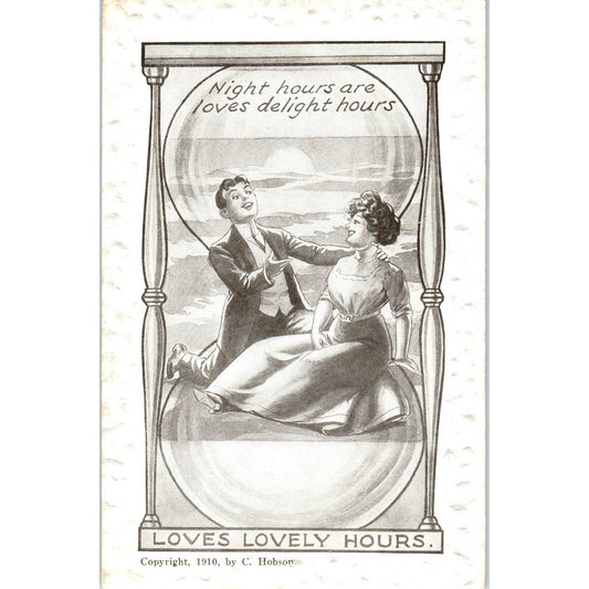 Victorian Romance Night Hours Hourglass Illustration 1910 Postcard TK1-21