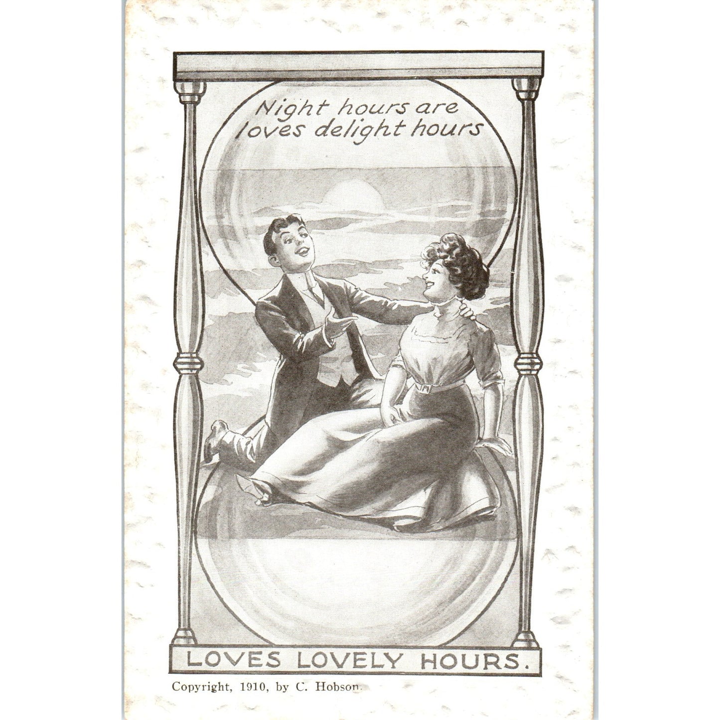 Victorian Romance Night Hours Hourglass Illustration 1910 Postcard P2-1