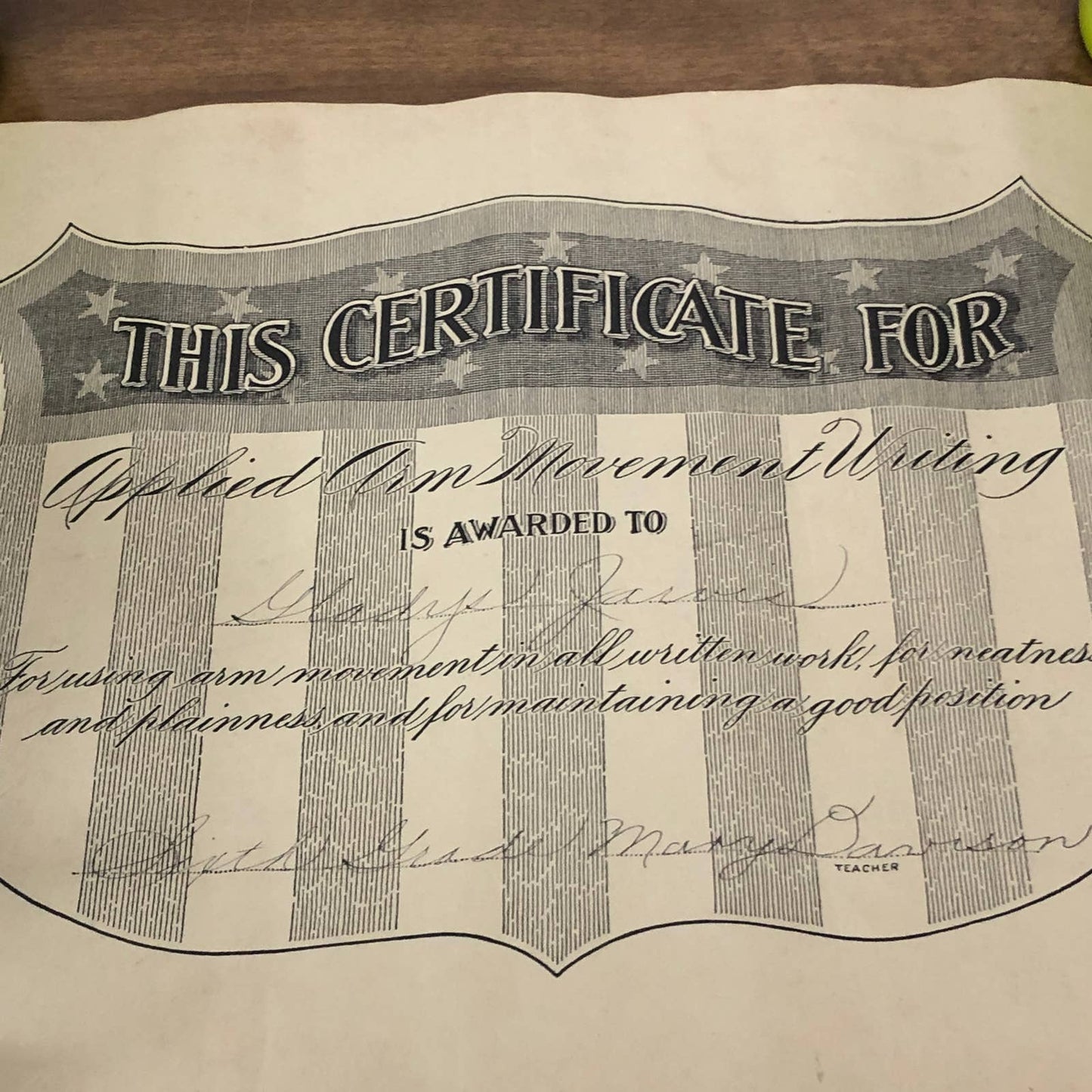 1920s Applied Arm Movement Writing Certificate Award Gladys Jarvis Chicago AC9
