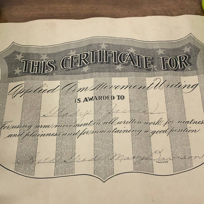 1920s Applied Arm Movement Writing Certificate Award Gladys Jarvis Chicago AC9