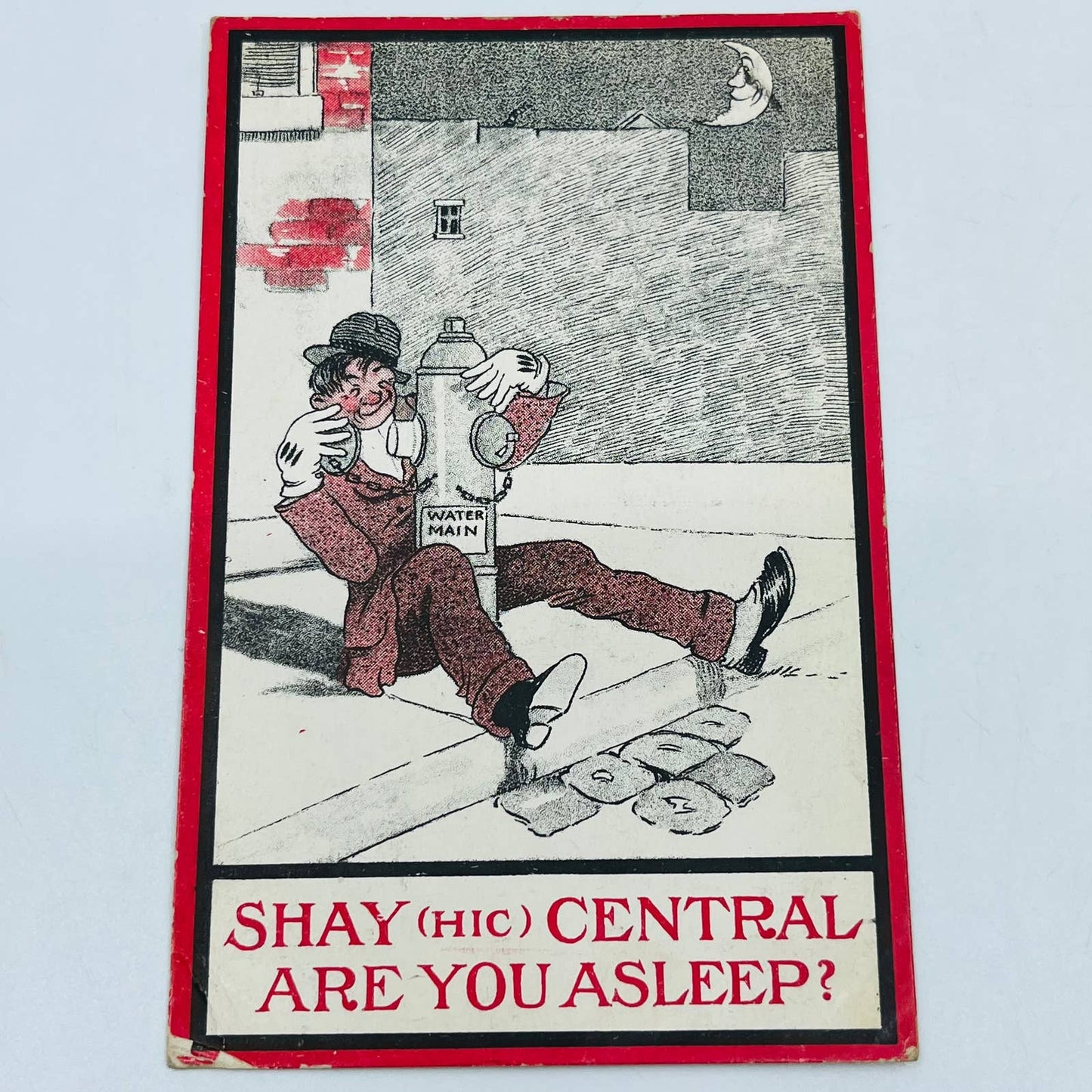 1912 Post Card Humor Illustrated Shay Central Drunk Man Anthropomorphic Moon PA6