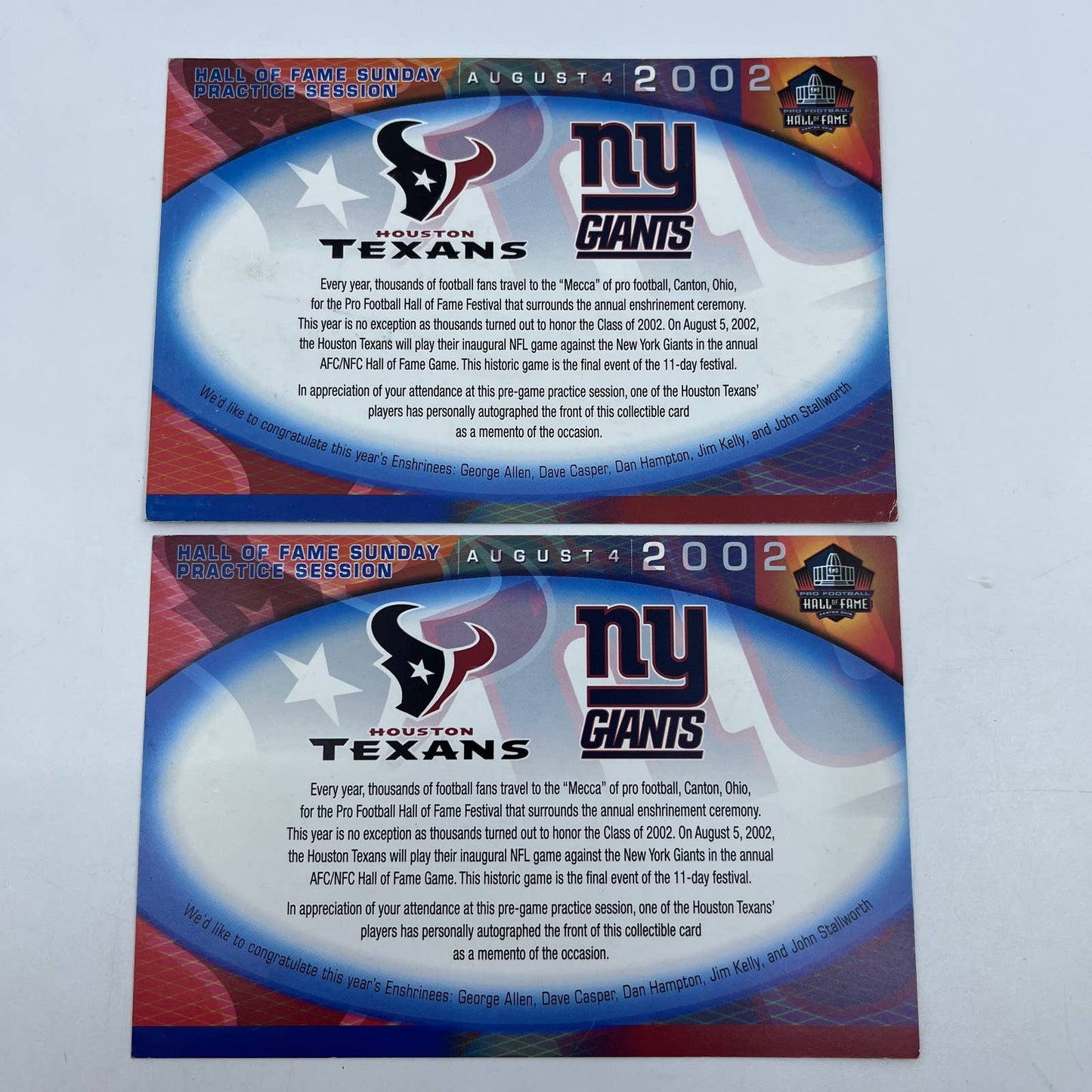 2002 Houston Texans Hall of Fame Game #11 #81 Autograph Card set of 2 AA6