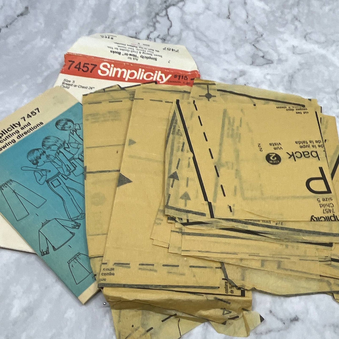 1970s Sewing Pattern Simplicity Size 5 Childs Skirt Jacket Shirt Pants 7457 TI7