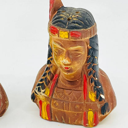 Vintage 1950s Indian Native American Chief Man and Woman Salt and Pepper TB5