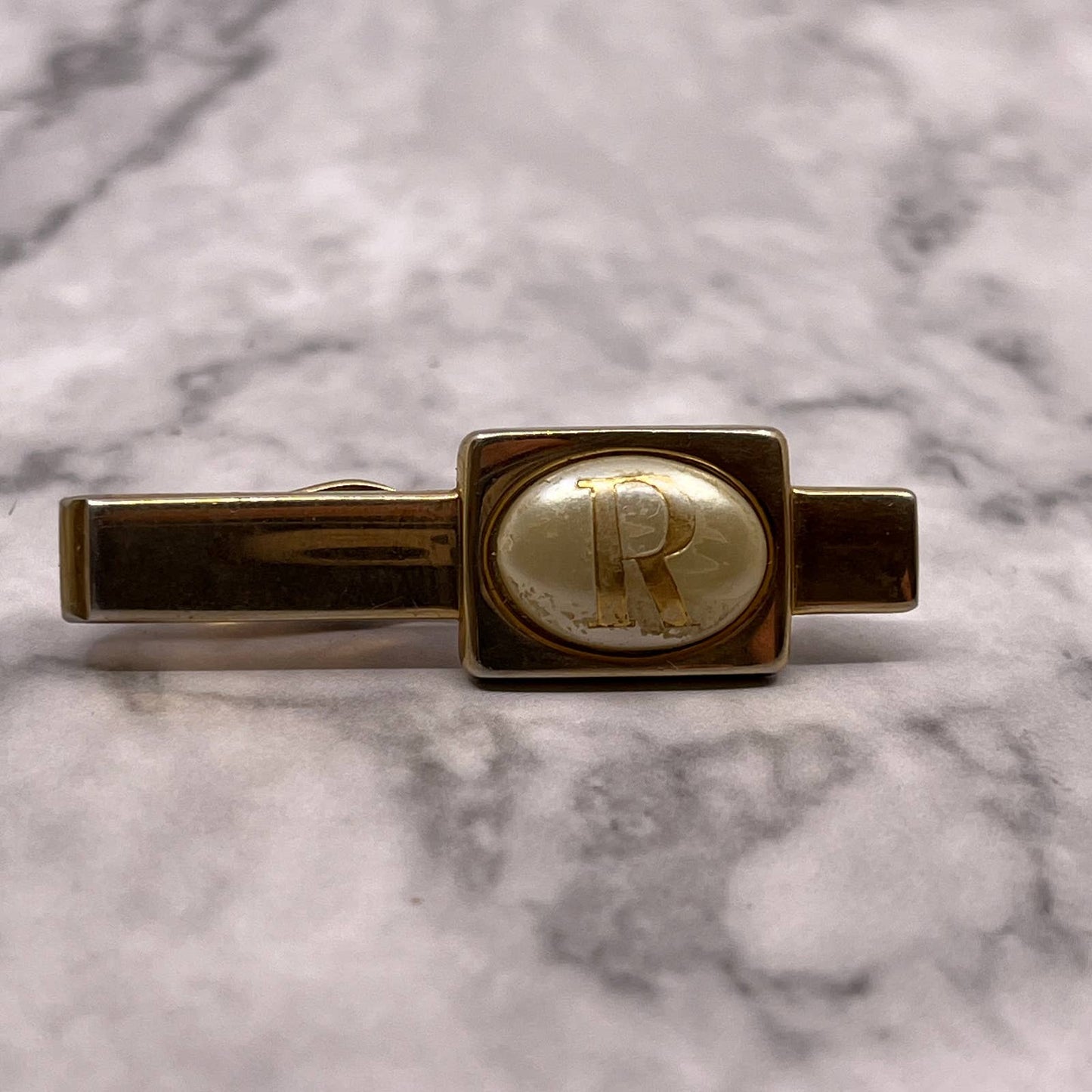 Initial Monogram Letter Swank Tie Bar Clip Vintage Initial R Gold Tone SA2