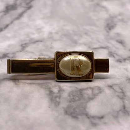 Initial Monogram Letter Swank Tie Bar Clip Vintage Initial R Gold Tone SA2