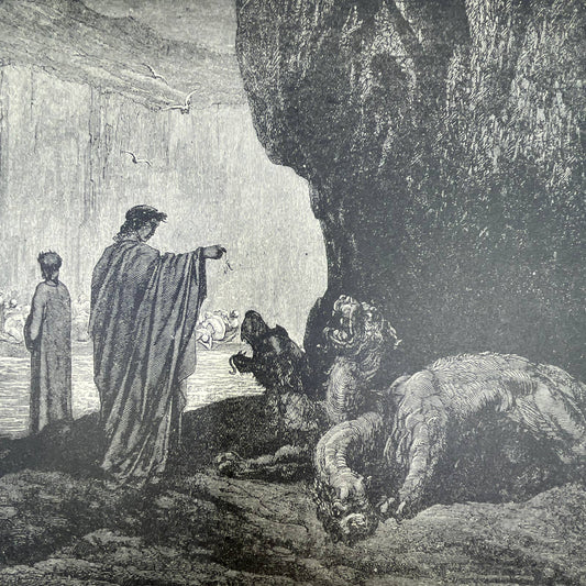 Original 1880s Gustave Dore Engraving Divine Comedy - Ravenous Maw FL4