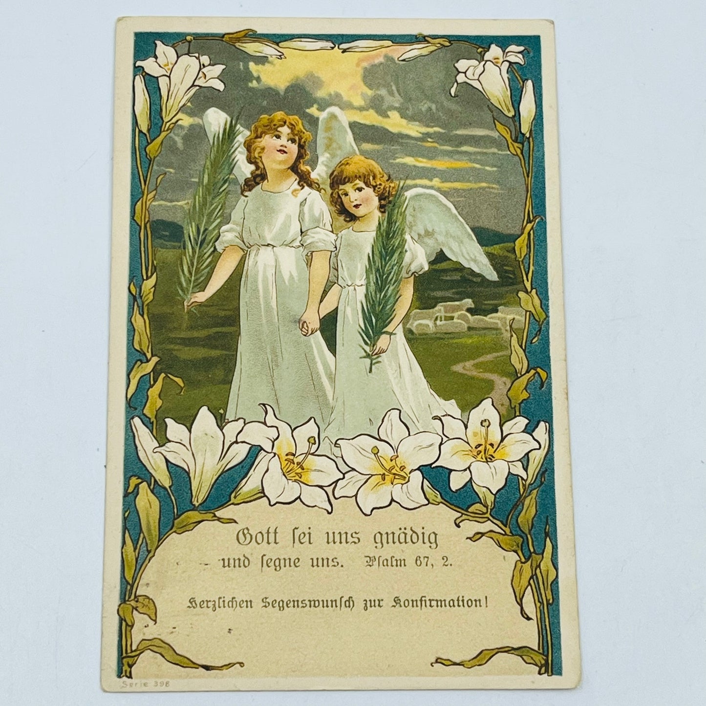 1910s Post Card Christian PSALM 67:2 German Angels Sheep Art Nouveau PA6