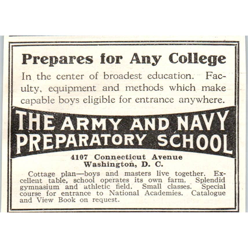 c1920 Harper's Ad - Army & Navy Preparatory School Washington DC EA3-1