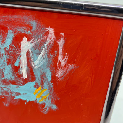 Framed Original Abstract Art Painting "Red White Sky Blue II" Acrylic 5x7 TI5