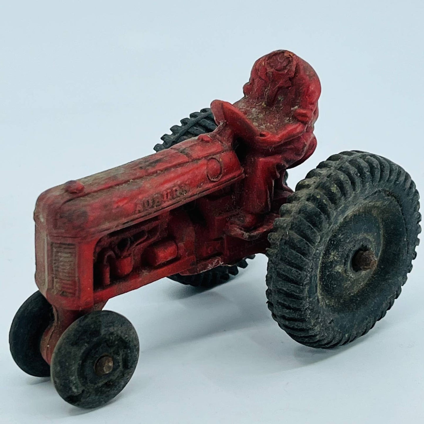 Vintage 1950s Farming Auburn Co Red Rubber Toy Tractor w/ Black Wheels TB6