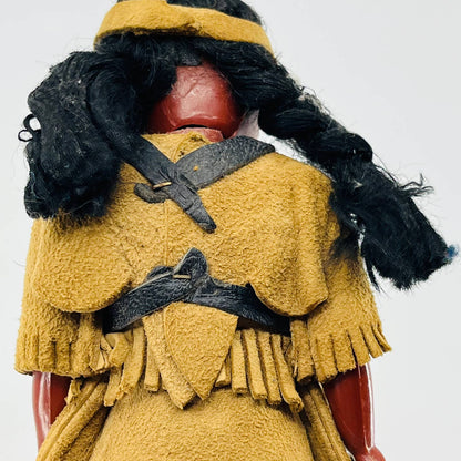Vintage Native American Indian Girl Doll Brown Leather Skirt 7” TB5