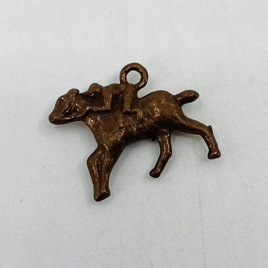 Vintage Copper Pendant Jockey Horse Ride Animal Race Polo Derby Charm SB9