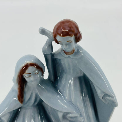 1981 Hand Painted Blue Ceramic Nativity Scene Mary & Joseph Baby Jesus 4” SB9