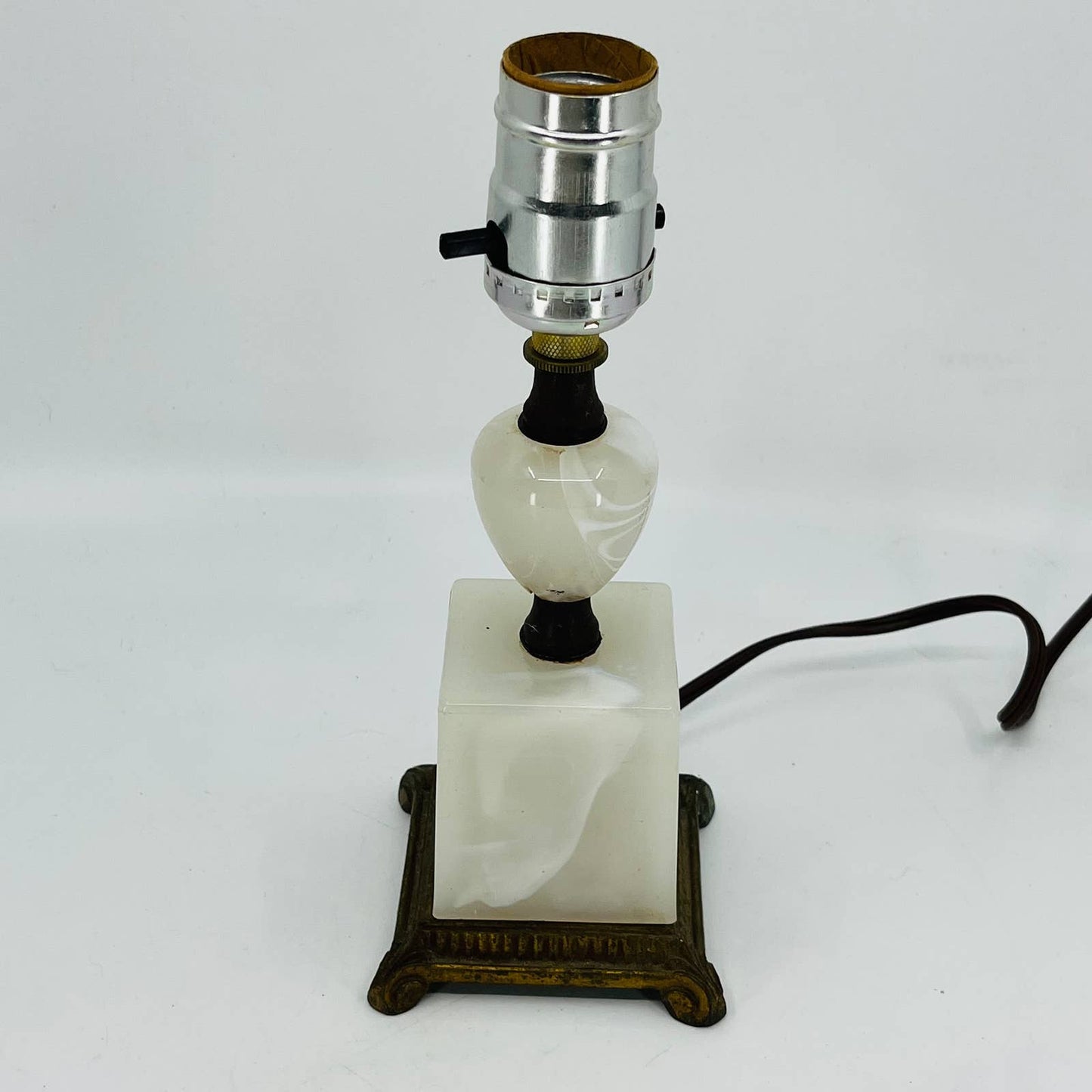 Antique Art Deco Alabaster and Bronze Table Lamp WORKS 8.5” TC6