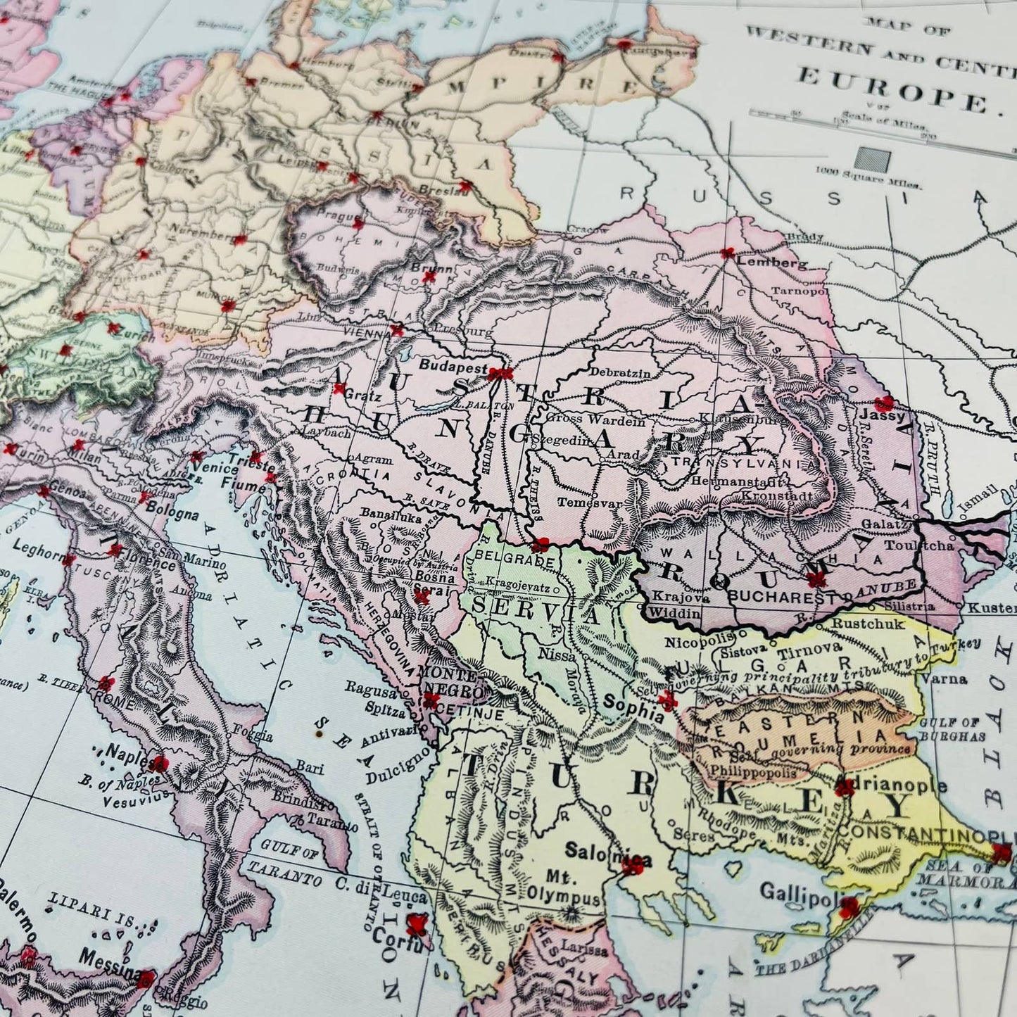 1896 Harper’s School Geography Map of WESTERN & Central EUROPE Color 9x12” FL1