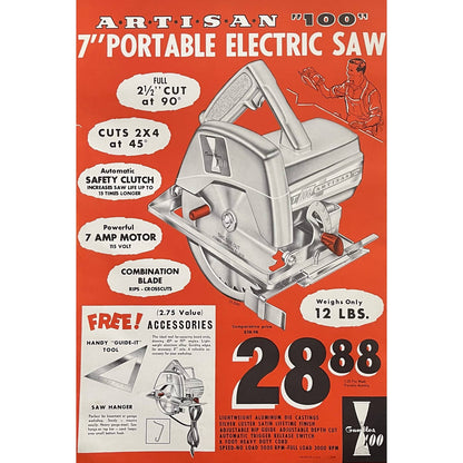 1960 Artisan 7" Portable Electric Saw Gambles 100 Store Display Poster 13.5x20