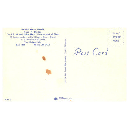 Vintage Postcard - Adobe Wall Motel Taos New Mexico AD9