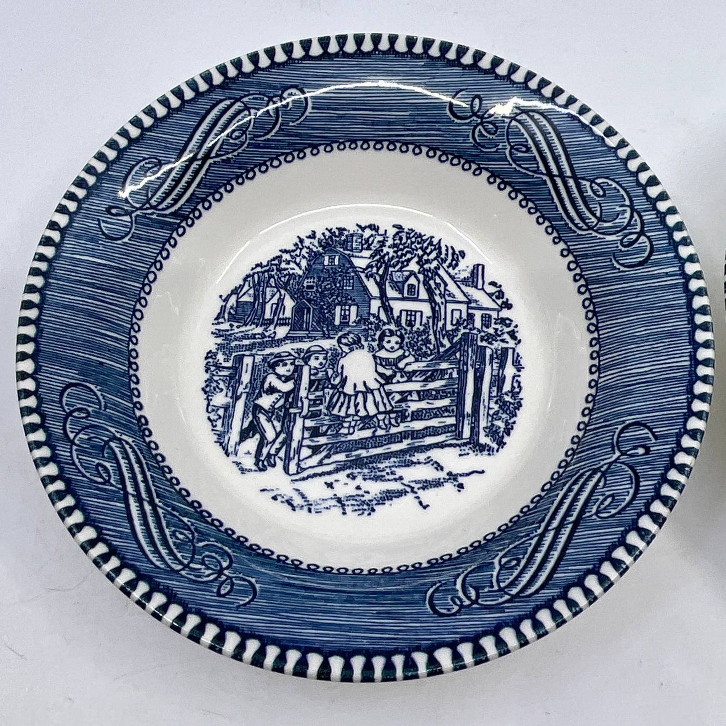 Currier Ives Royal China Blue Dessert Bowl Old Farm Gate 5 5/8" Set of 2 TI3
