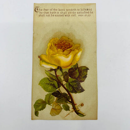 1880s Victorian Christian Verse Card Proverbs 19:23 Yellow Rose AA2