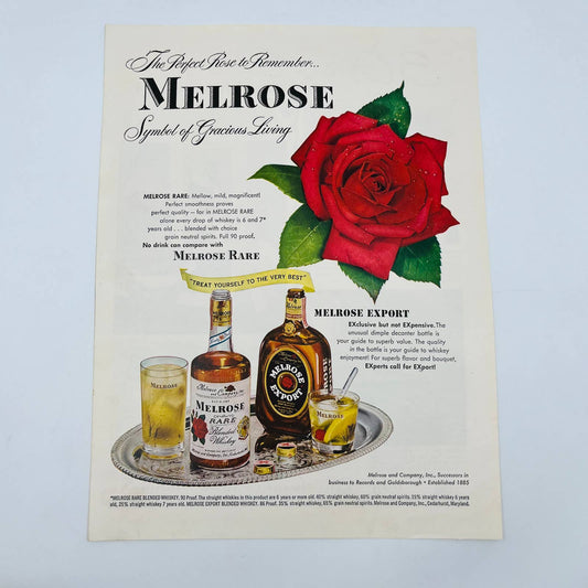 1949 Melrose Rare Blended Whiskey 12.5 x 9.5” TA8