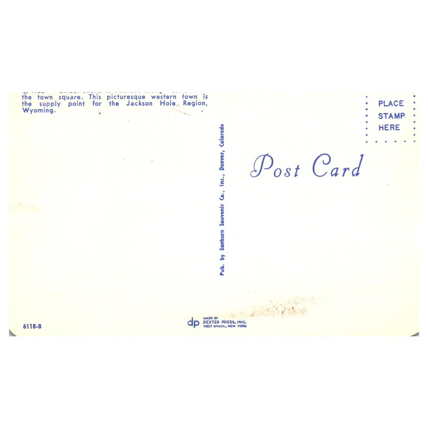 Vintage Postcard - Street Scene Along West Side Town Square Jackson Hole WY AD9